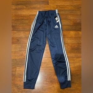 Adidas Boys Navy Joggers with White Stripes